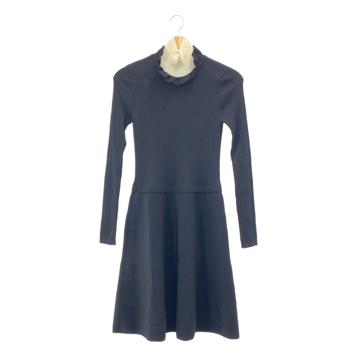 【美品】  RED VALENTINO / レッドヴァレンティノ | レイヤードカラー リブ ニット ワンピース | S | ブラック/ベージュ | レディース