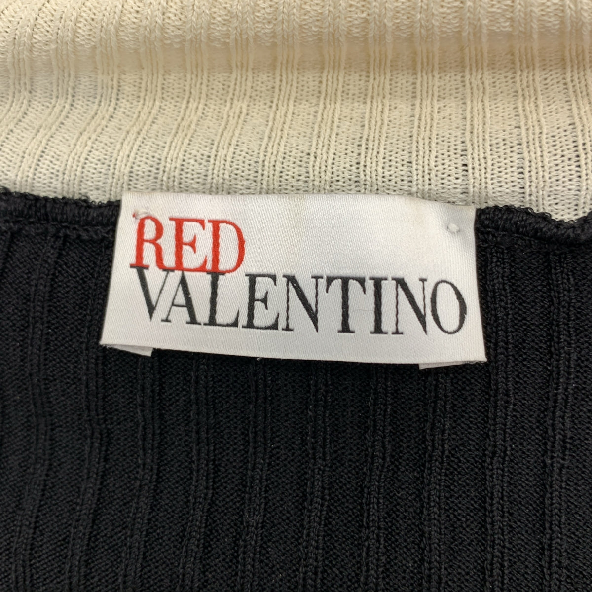 【美品】  RED VALENTINO / レッドヴァレンティノ | レイヤードカラー リブ ニット ワンピース | S | ブラック/ベージュ | レディース