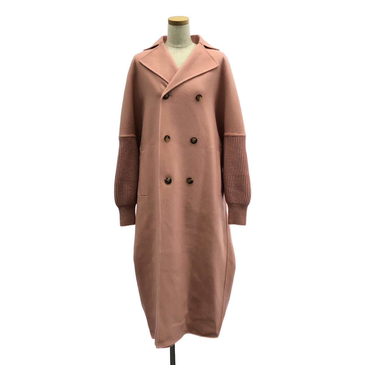 【美品】  mtmodelist / エムティーモデリスト | 2023AW | ロンハーマン別注 River Melton Rib Knit Sleeve Long Coat メルトンロングコート | FREE | ピンク | レディース