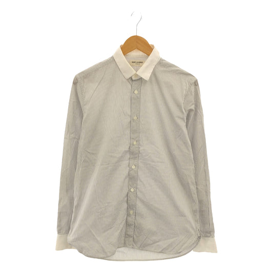 SAINT LAURENT PARIS | Edith Slimane period cotton striped clerical shirt | 39 /15 1/2 | Gray | Men's