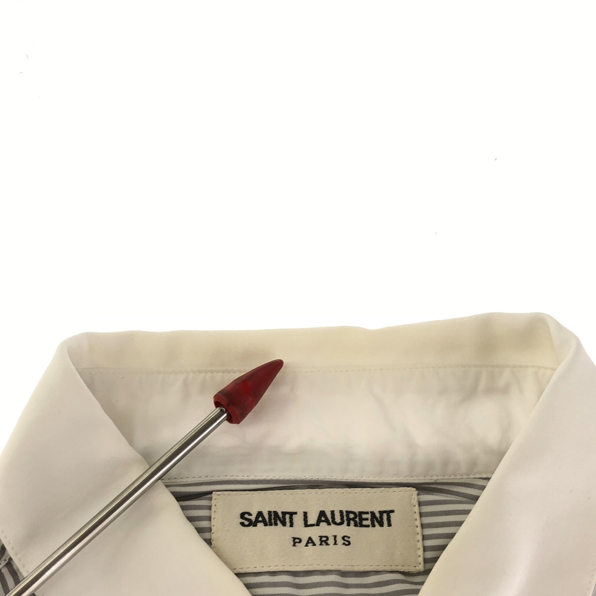 SAINT LAURENT PARIS | Edith Slimane period cotton striped clerical shirt | 39 /15 1/2 | Men's