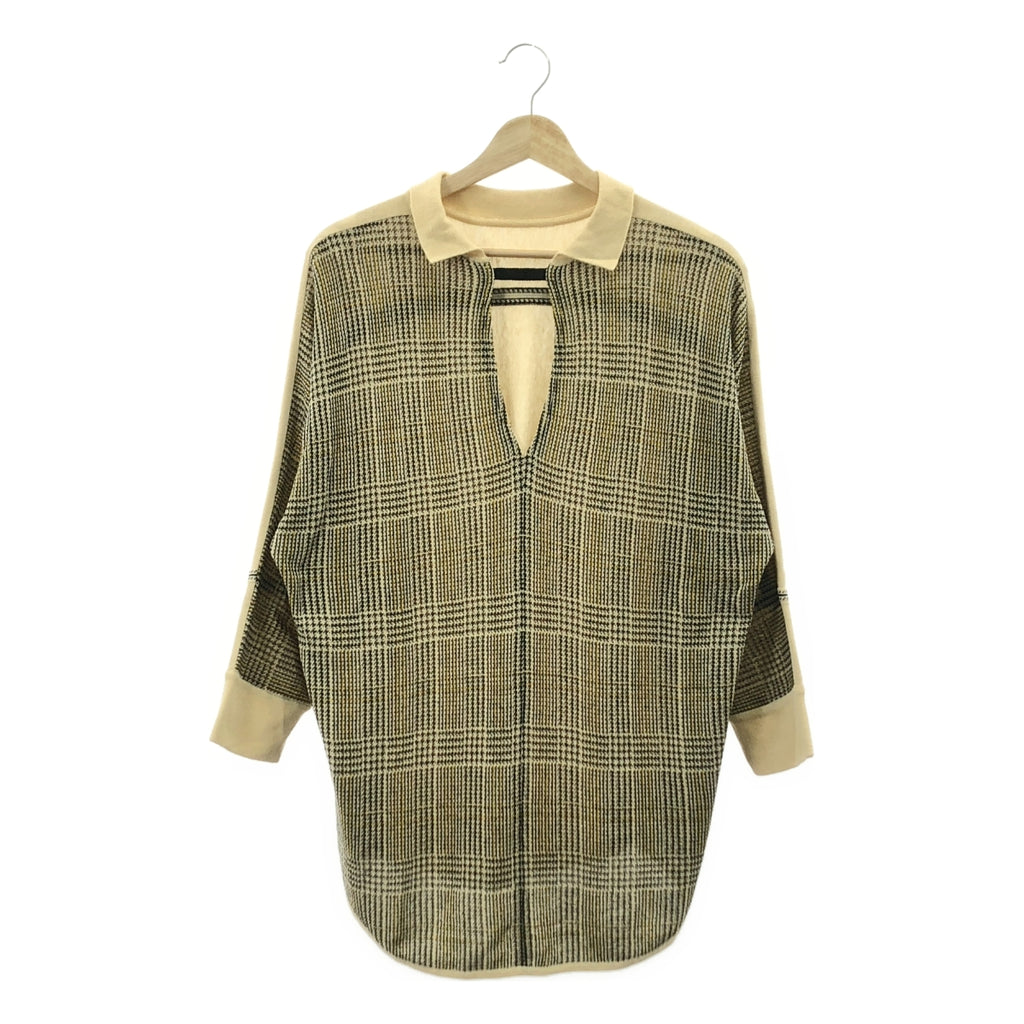 TAN / タン | コットン チェック スキッパー ニット | F | ベージュ/ブラック/イエロー | レディース
