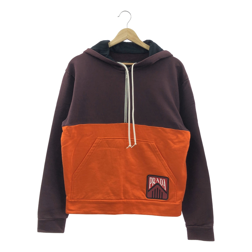 【美品】  PRADA / プラダ | バイカラー ハーフジップ パーカー | S | オレンジ / ボルドー | レディース