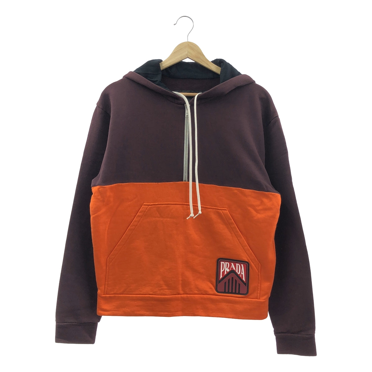 【美品】  PRADA / プラダ | バイカラー ハーフジップ パーカー | S | オレンジ / ボルドー | レディース