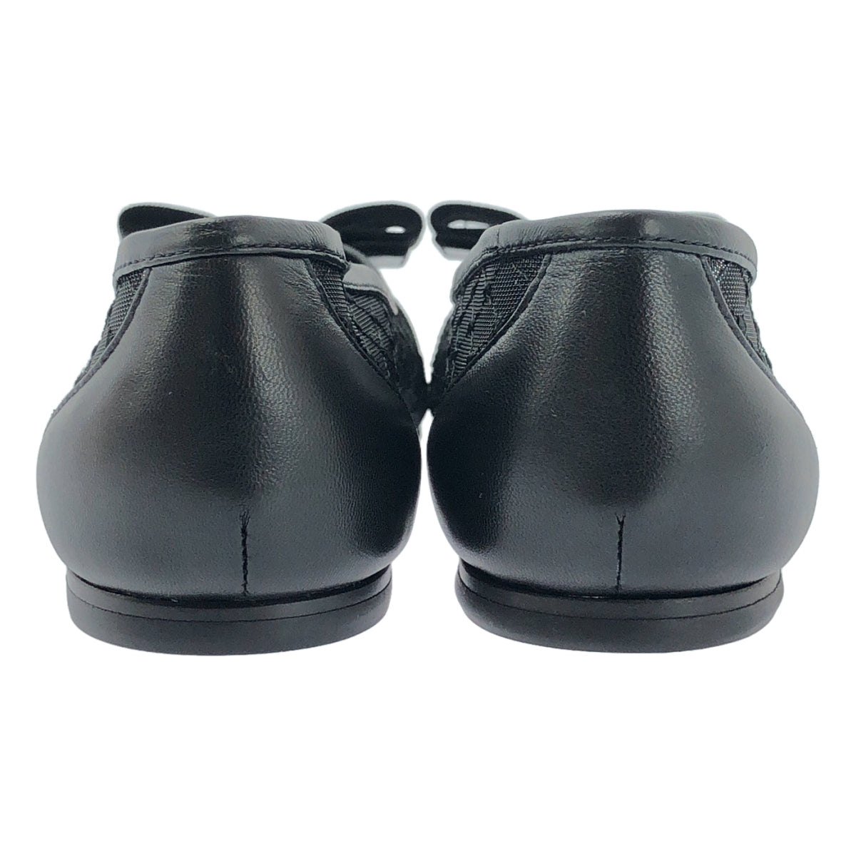 【美品】  FERRAGAMO / フェラガモ | VARINA / ロゴ リボン レース バレリーナシューズ | 4 | ブラック | レディース