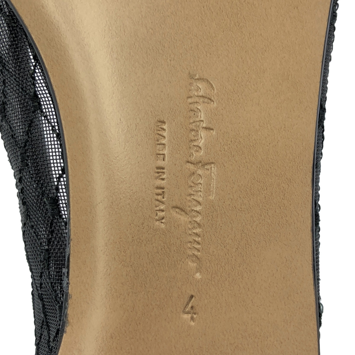 【美品】  FERRAGAMO / フェラガモ | VARINA / ロゴ リボン レース バレリーナシューズ | 4 | ブラック | レディース