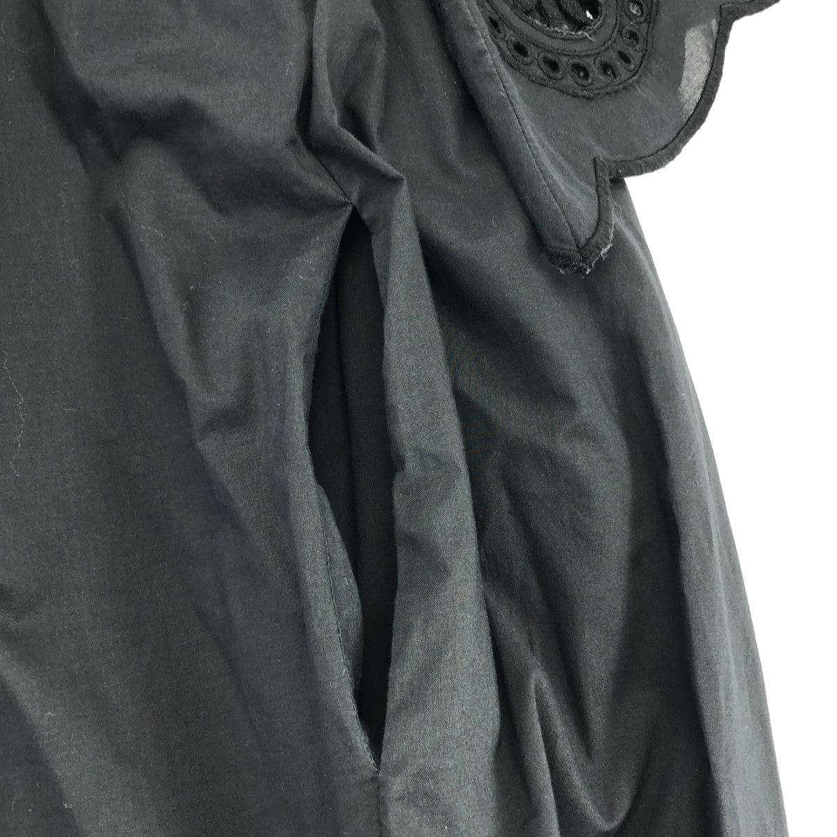 MERLETTE / マーレット | リボン付 スカラップスリーブ コットン ドレス ワンピース | XS | ブラック | レディース