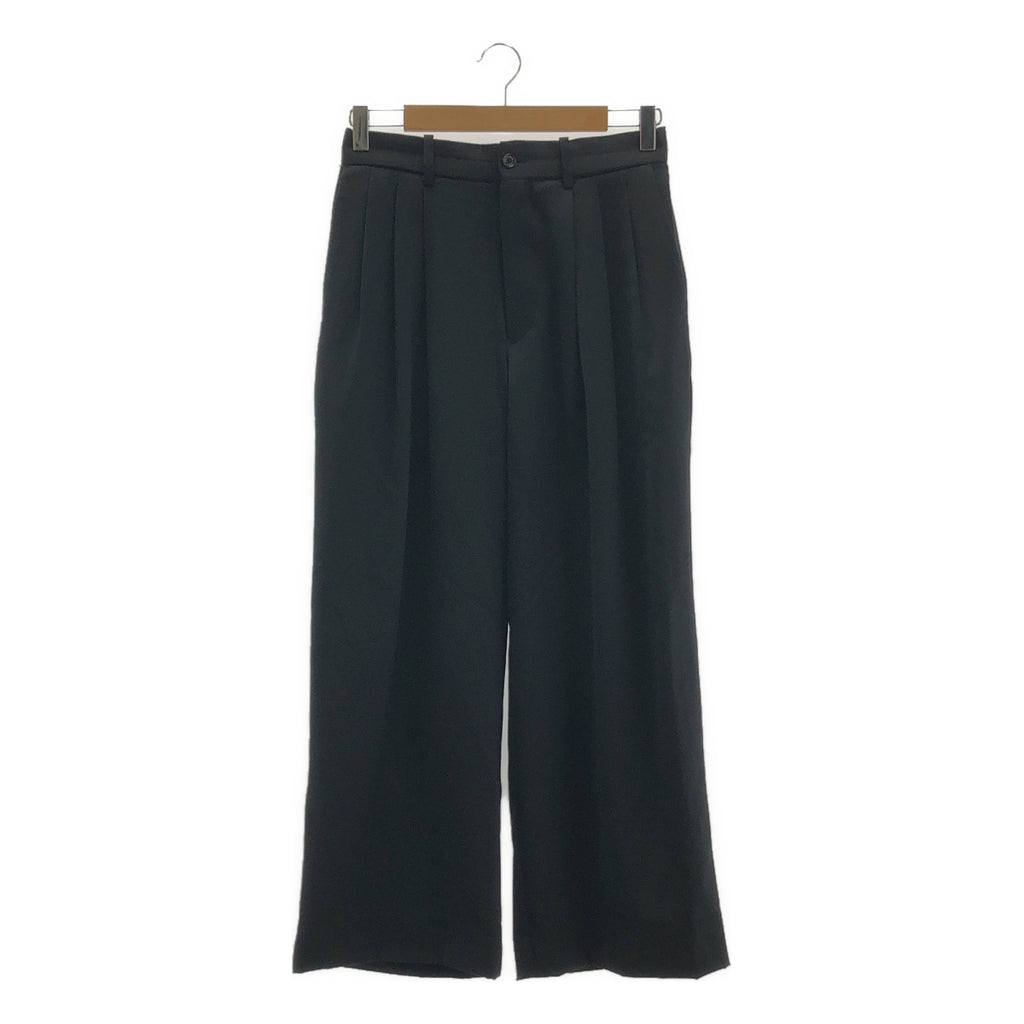 【美品】  MARKAWARE / マーカウェア | CASHMERE SATIN TRIPLE PLEATED WIDE TROUSERS カシミヤ サテン トリプル プリーツ ワイドパンツ | 1 | ブラック | メンズ