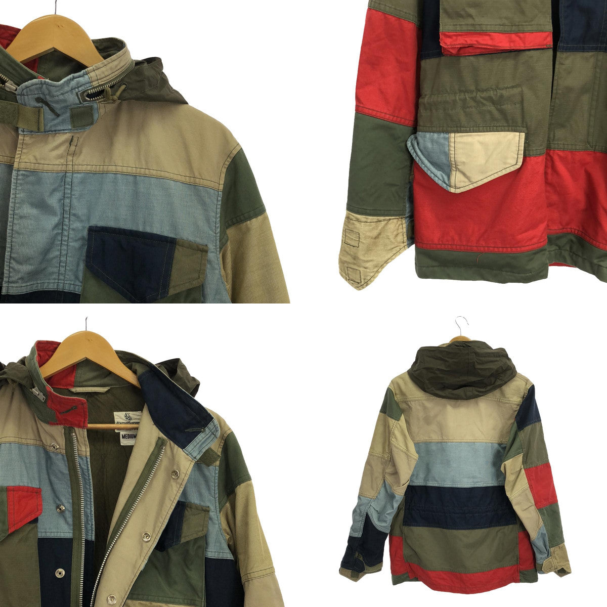 Kaptain Sunshine | Gonzo Jacket | Patchwork Corduroy Military Gonzo Jacket Hoodie | Fully Lined | M | Multicolor | Men's