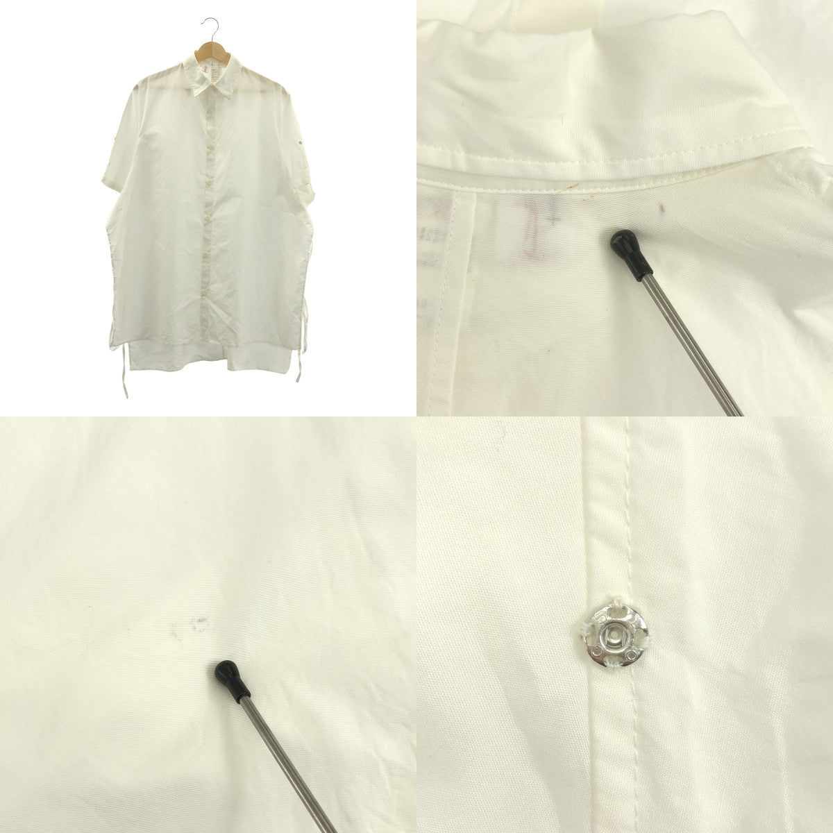 【미품】 YOHJI YAMAMOTO + NOIR / 요우지야마모토 뿌루스노아루 | 2011SS | 변형 컷 아웃 슬리브 슬릿 롱 셔츠 블라우스 | 2 | 화이트 | 여성