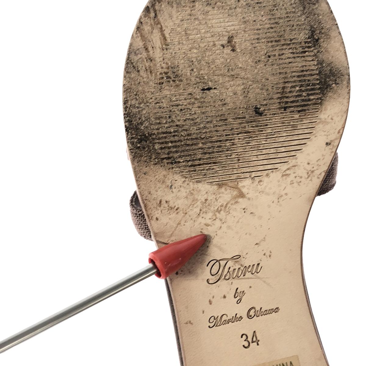 及川真理子 | TSURU珍珠裝飾平底涼鞋 | 34 |布朗 |女性的