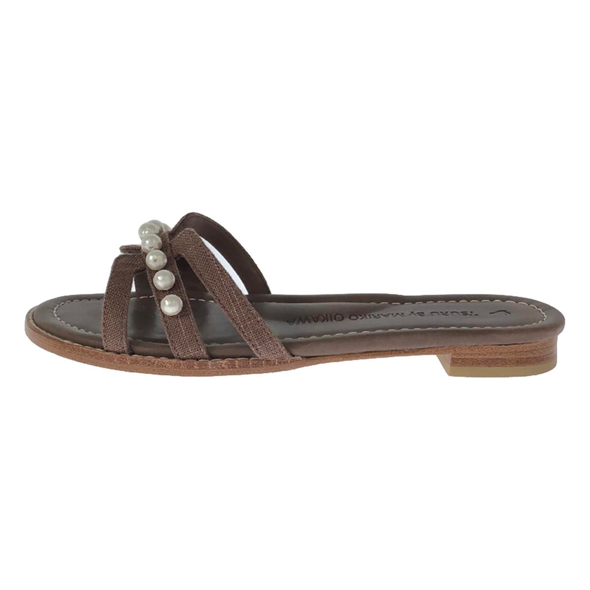 TSURU by Mariko Oikawa | Pearl-embellished flat sandals | 34 | Brown | Women's