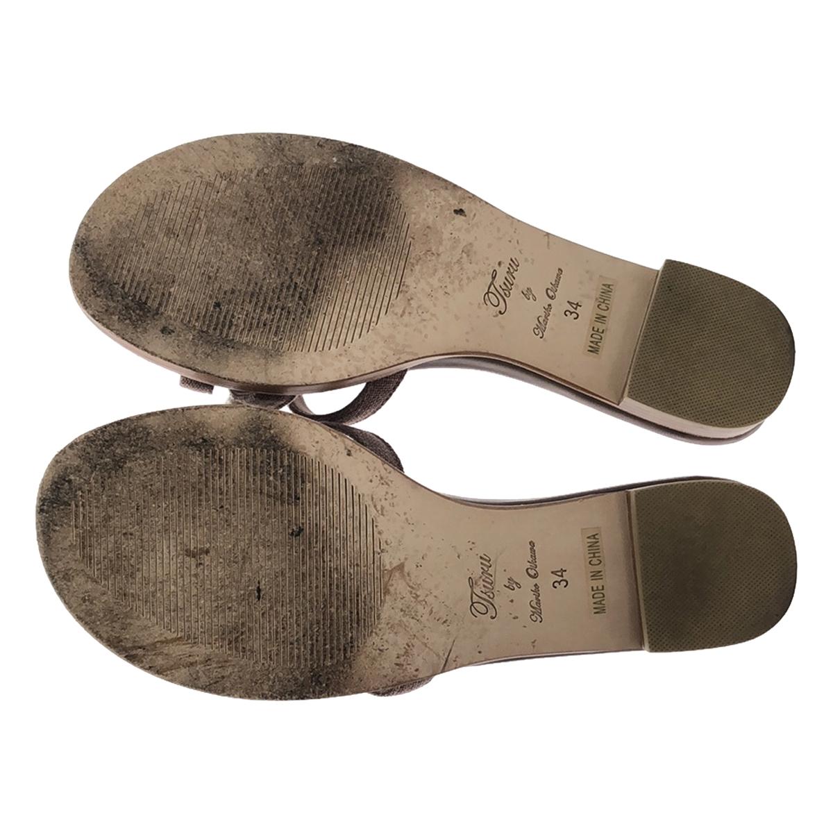 TSURU by Mariko Oikawa | Pearl-embellished flat sandals | 34 | Brown | Women's