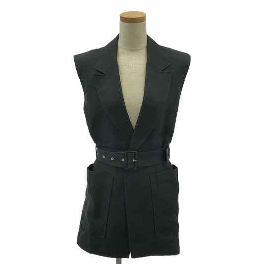 DES PRES / Des Pres | Heavy Oxford Linen Belted Gilet | F | Black | Women's