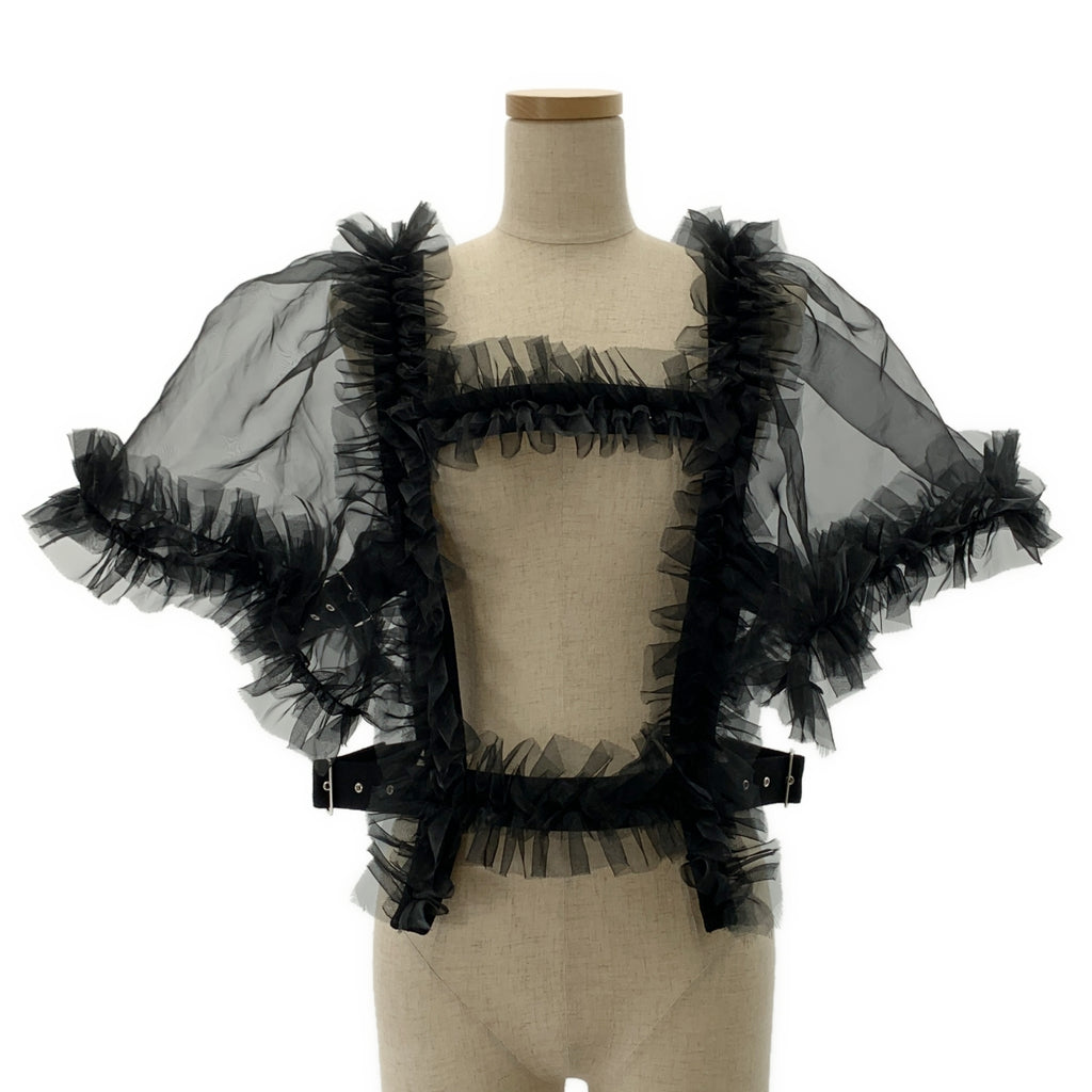 noir kei ninomiya / ノワールケイニノミヤ | AD2025 | Black Sheer Ruffle Harness Blouse フリル ハーネス トップス | M |