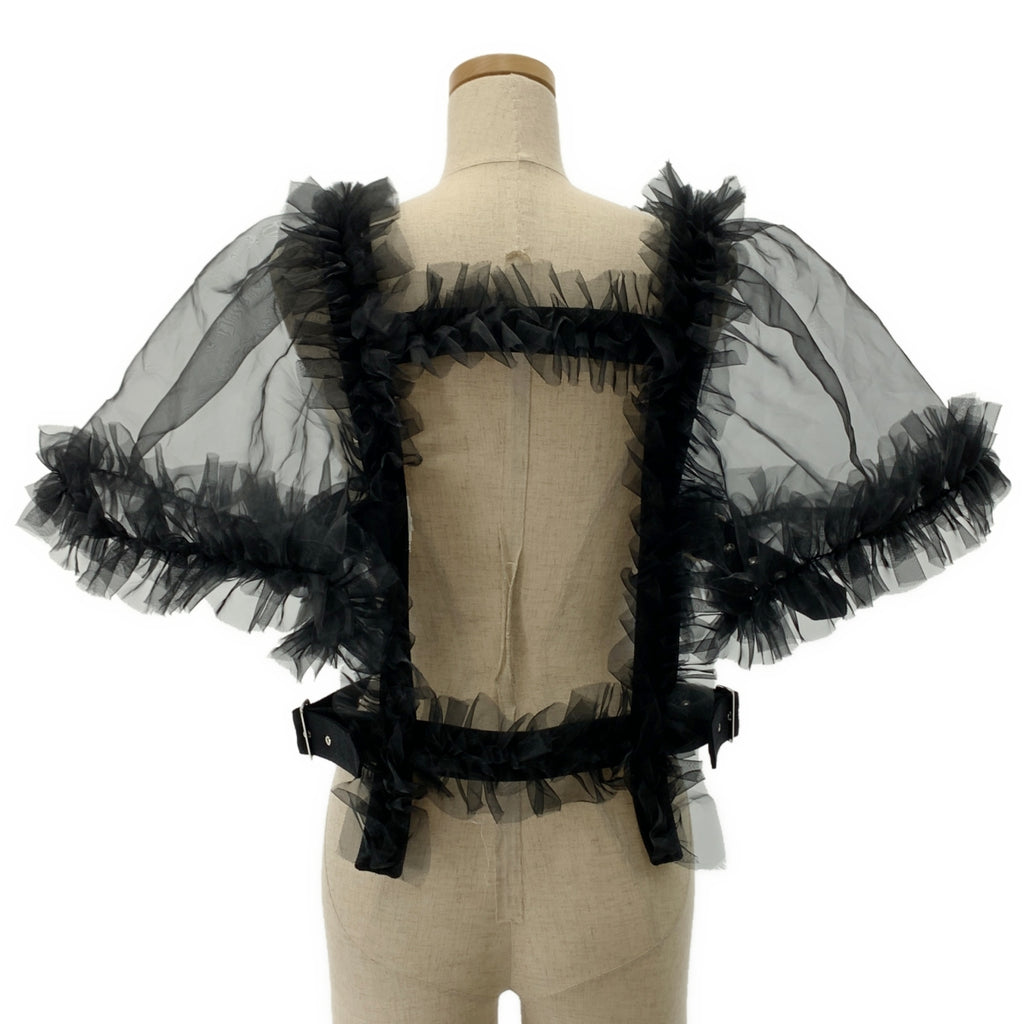 noir kei ninomiya / ノワールケイニノミヤ | AD2025 | Black Sheer Ruffle Harness Blouse フリル ハーネス トップス | M |