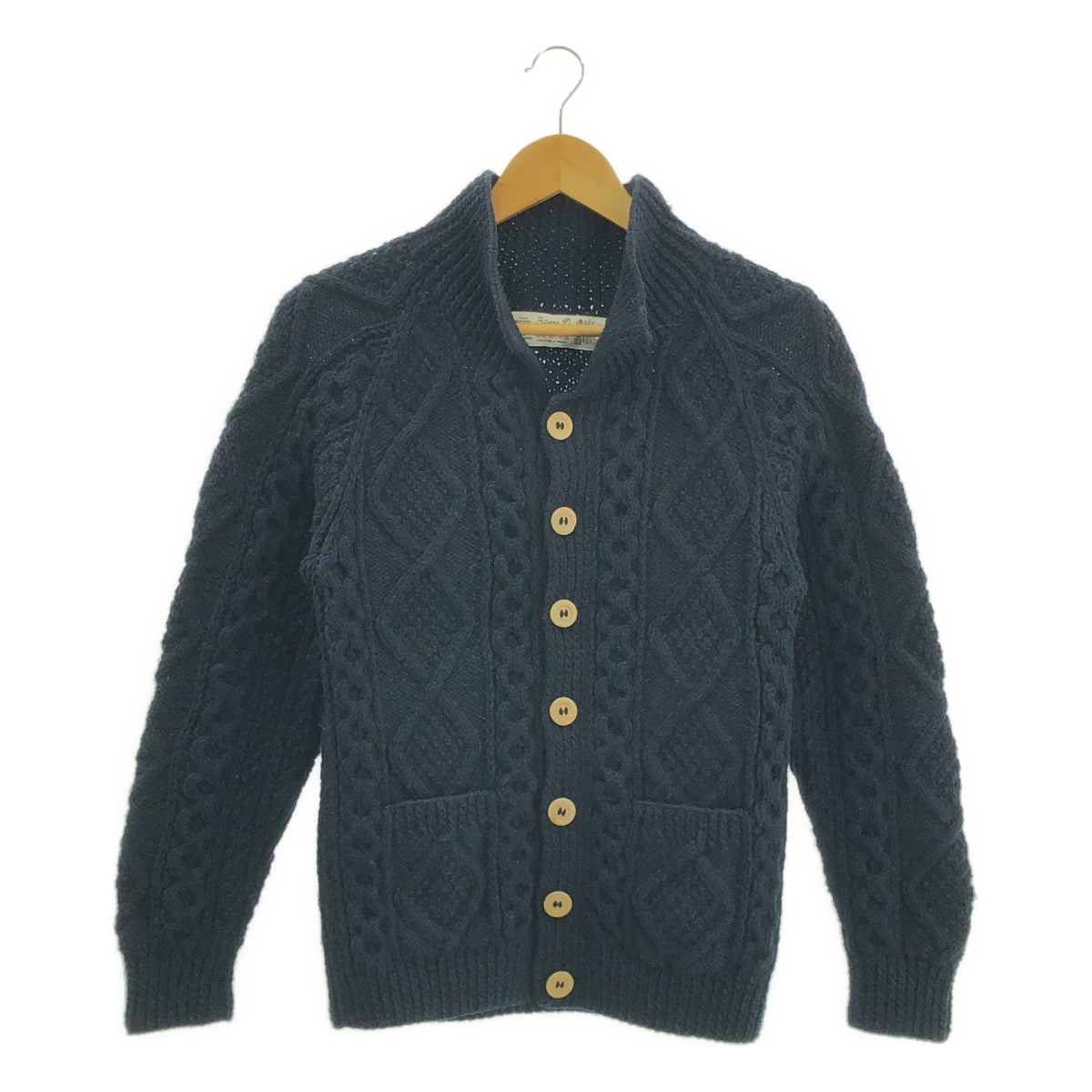 【美品】  Athena Designs / アテナデザイン | ウール ケーブル アラン ニットカーディガン | ネイビー | レディース