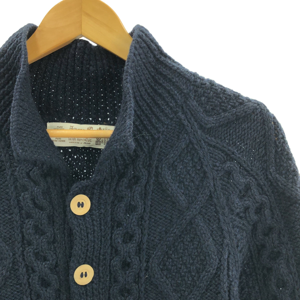 アテナデザイン　アランニットカーディガン　ネイビー　アイルランド製 ATHENA DESIGNS（アテナデザイン） アテナ デザイン アランニット
