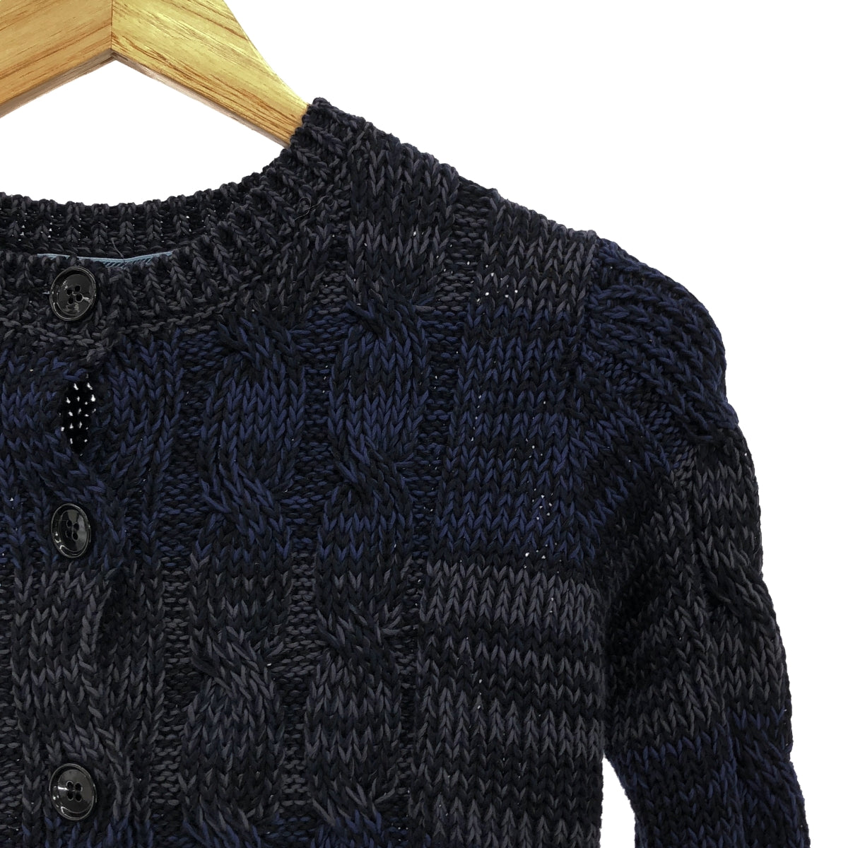 PRADA | Cotton Lace Embellished Cable Knit Cardigan | Size 38 | Navy/Black | Women's