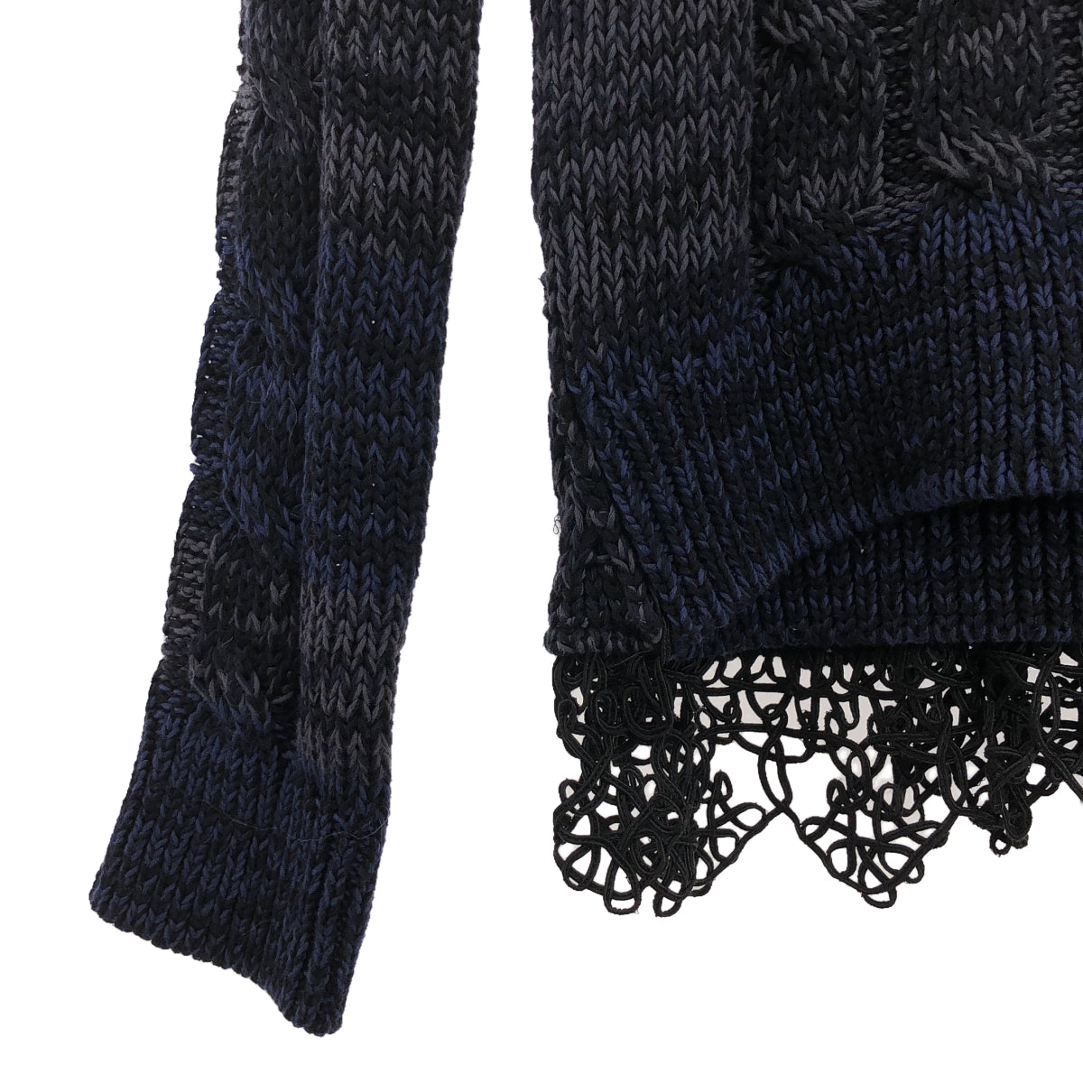 PRADA | Cotton Lace Embellished Cable Knit Cardigan | Size 38 | Navy/Black | Women's