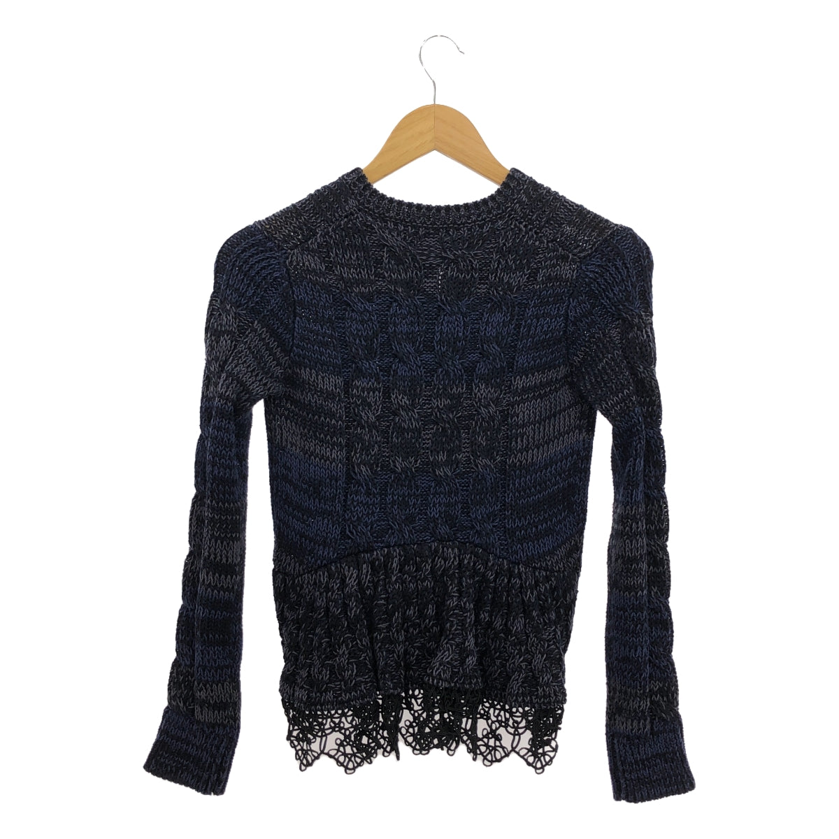 PRADA | Cotton Lace Embellished Cable Knit Cardigan | Size 38 | Navy/Black | Women's