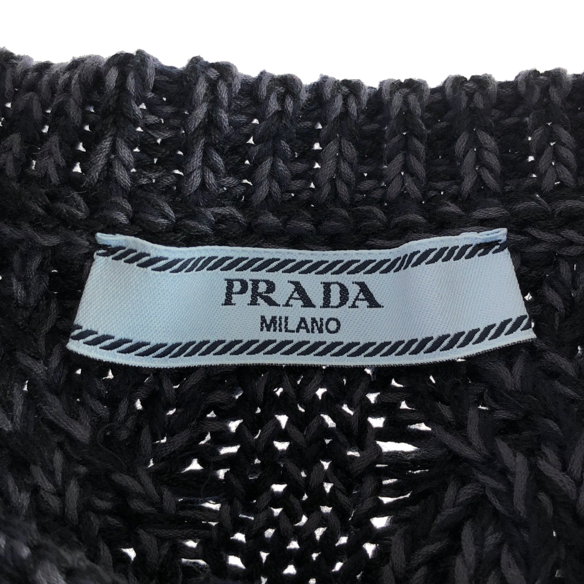 PRADA / プラダ | コットン レース 装飾 ケーブル ニット カーディガン | 38 | ネイビー/ブラック | レディース