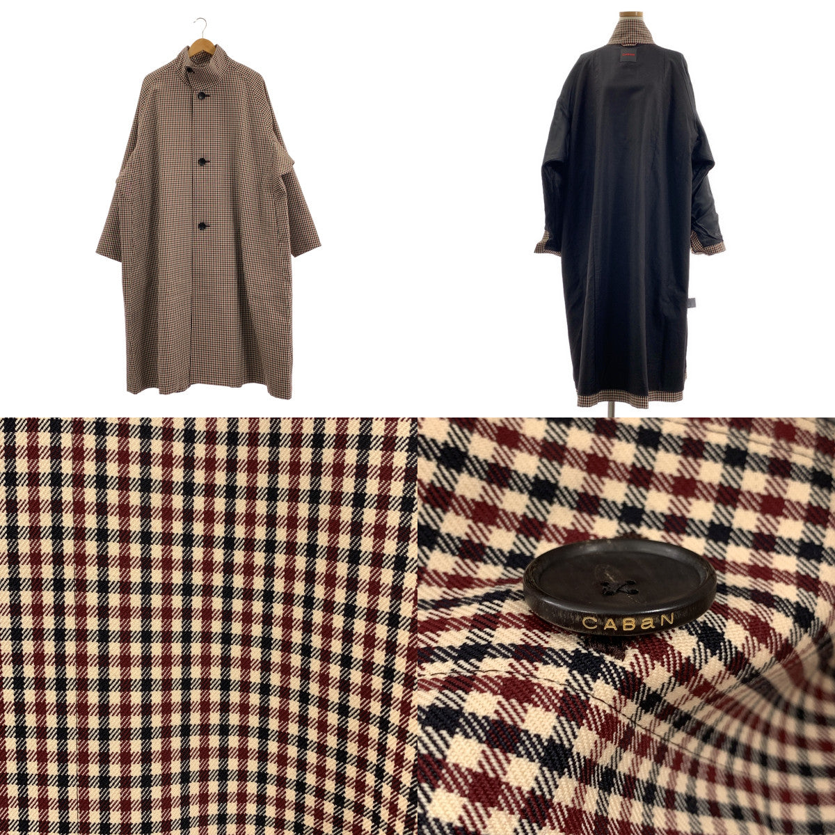 CABaN / キャバン | 2024AW | ウールギャバジン ガンクラブチェックスタンドカラーコート / 総裏地 | M | レディース