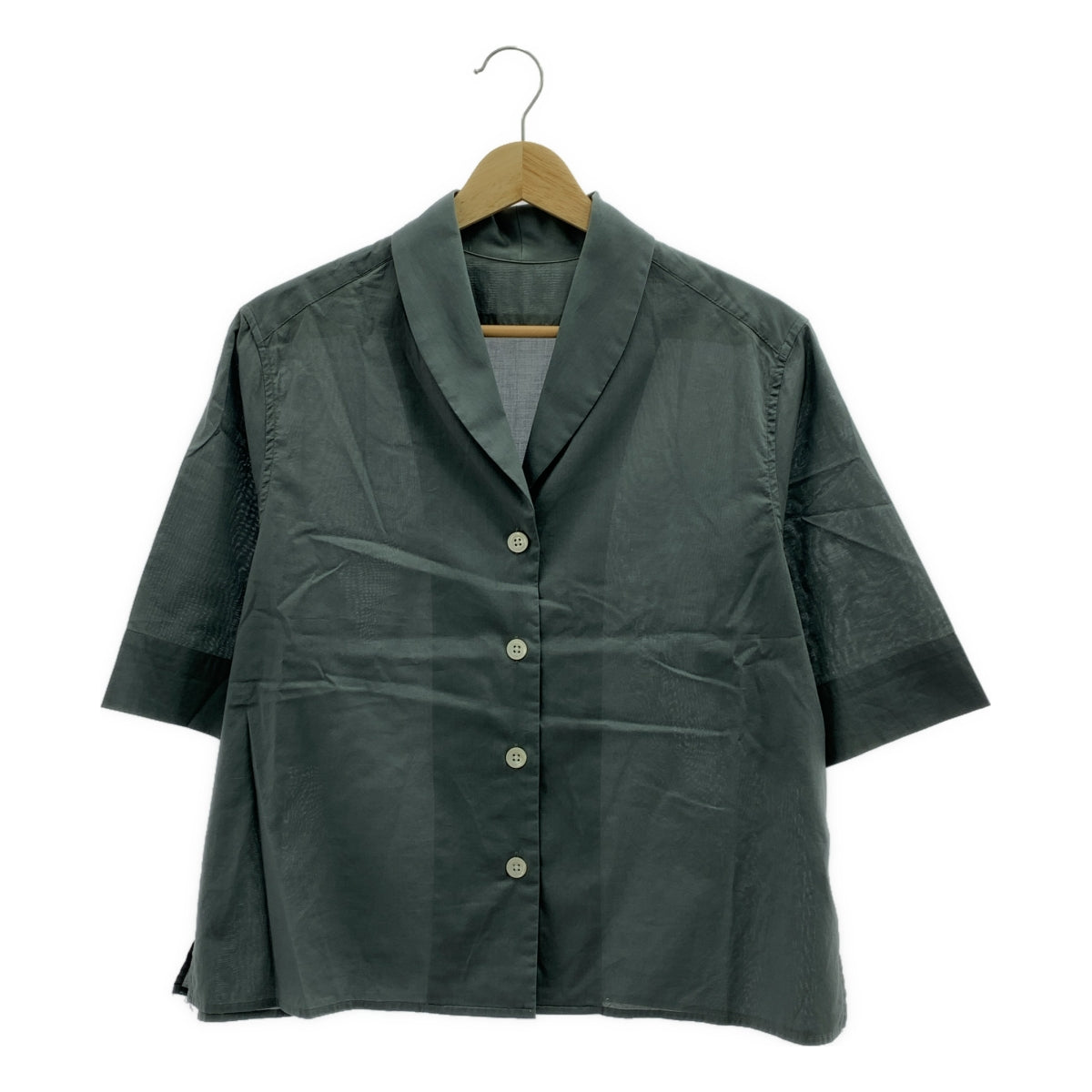 MARGARET HOWELL / マーガレットハウエル | SHEER COTTON ショールカラー 半袖シャツ | 1 | レディース