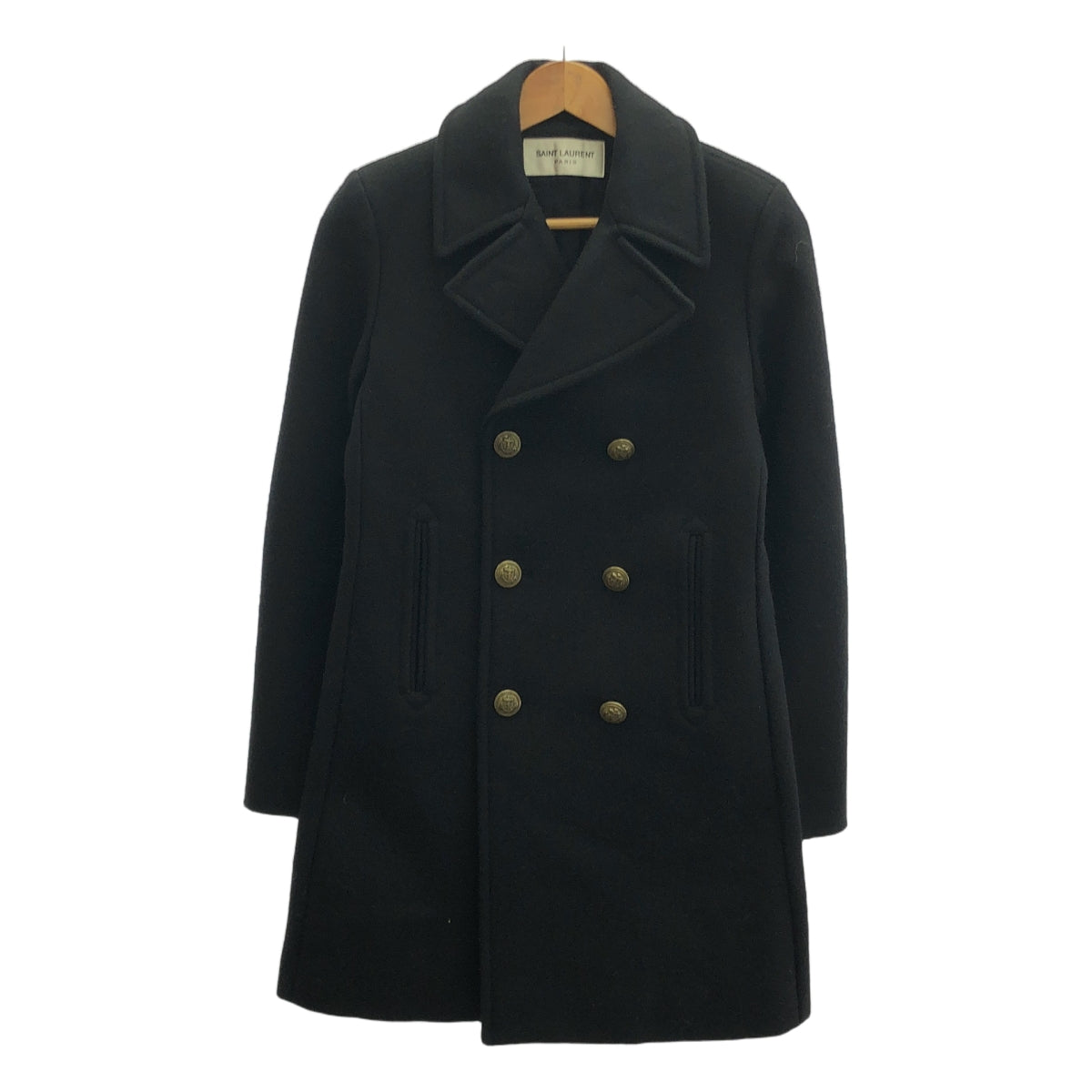 SAINT LAURENT PARIS / サンローランパリ | ウール 金釦 ダブル Pコート | ブラック | メンズ
