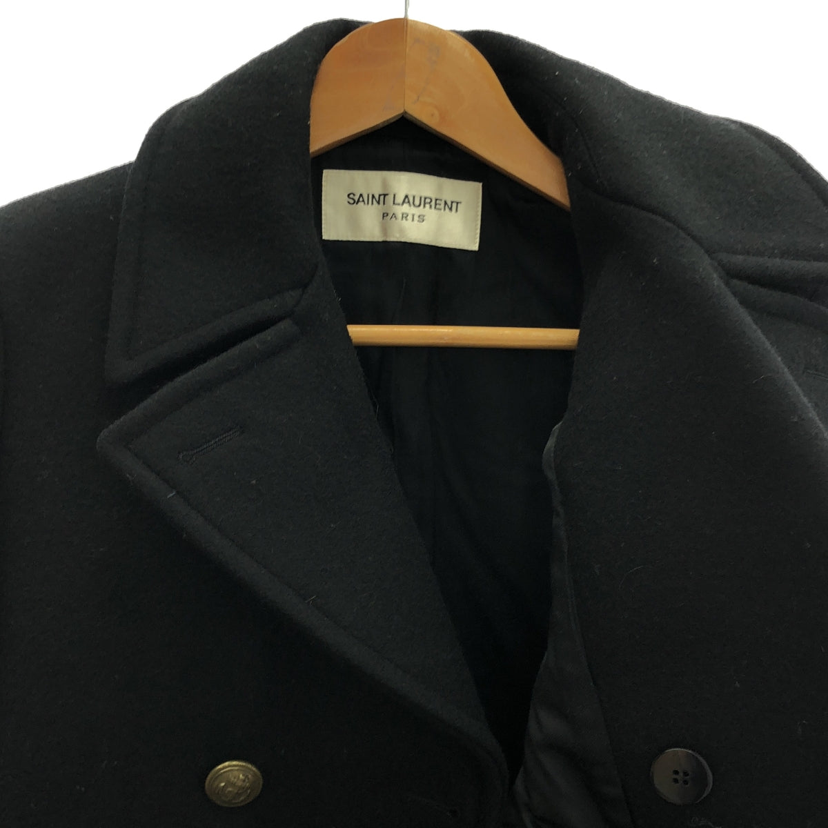 SAINT LAURENT PARIS / サンローランパリ | ウール 金釦 ダブル Pコート | ブラック | メンズ