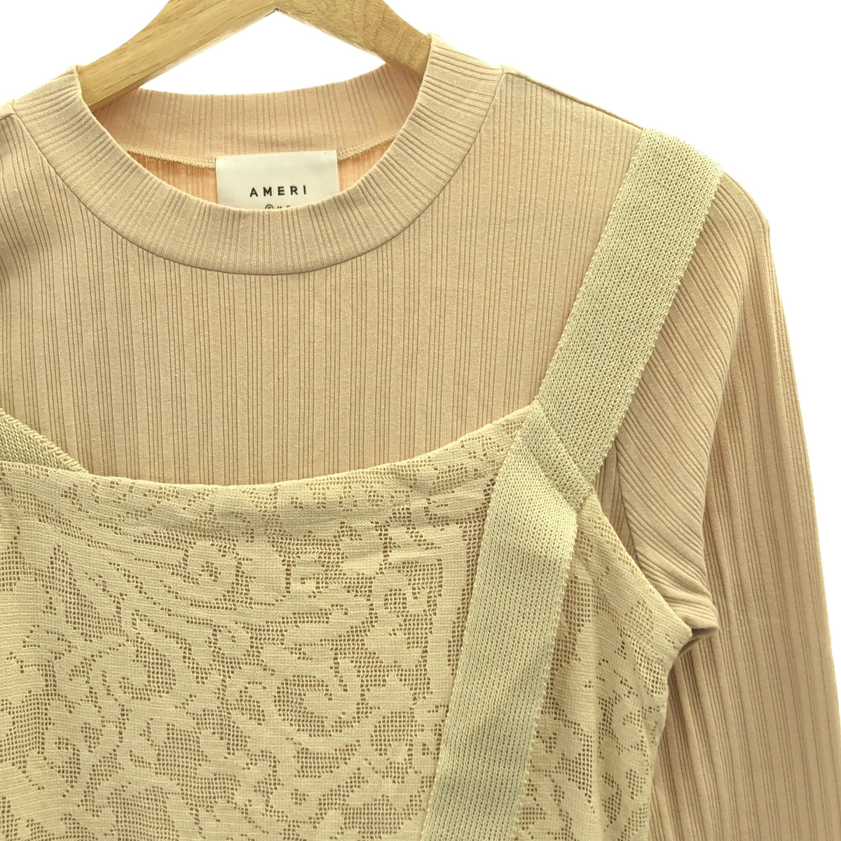 AMERI / アメリ | VINTAGE SUSPENDER KNIT LACE DRESS ヴィンテージ サスペンダー ニット レース ドレス ワンピース | S | ベージュ | レディース