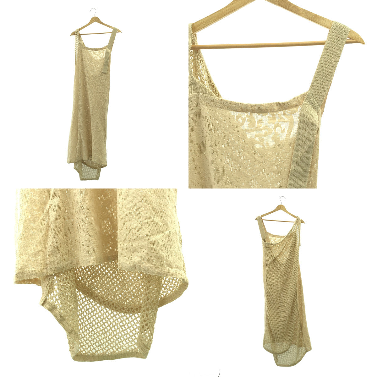 AMERI | 復古吊帶針織蕾絲洋裝 | S尺寸 | 米色 | 女款