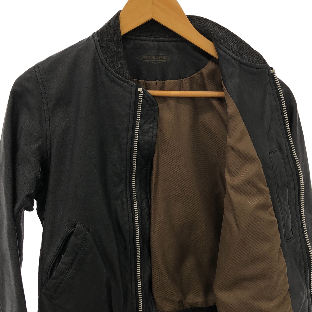 AWESOME LEATHER | 0 | Goat Leather MA-1 Flight Jacket | Black | Men's