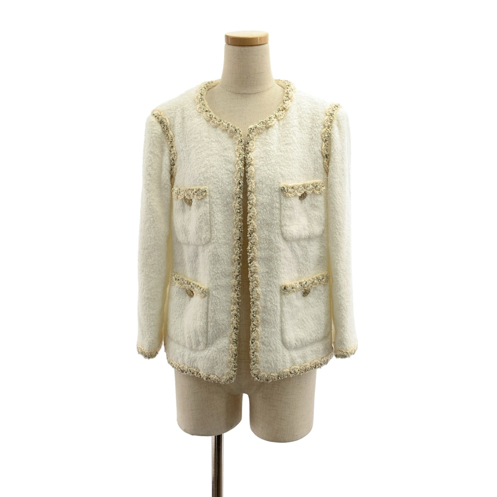 CHANEL / シャネル | コットン ツイード ココマークボタン ノーカラー ジャケット | 36 | レディース