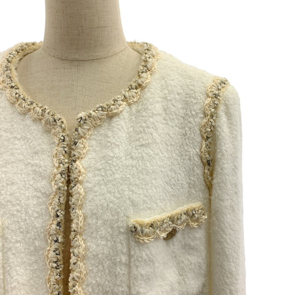 CHANEL / シャネル | コットン ツイード ココマークボタン ノーカラー ジャケット | 36 | レディース