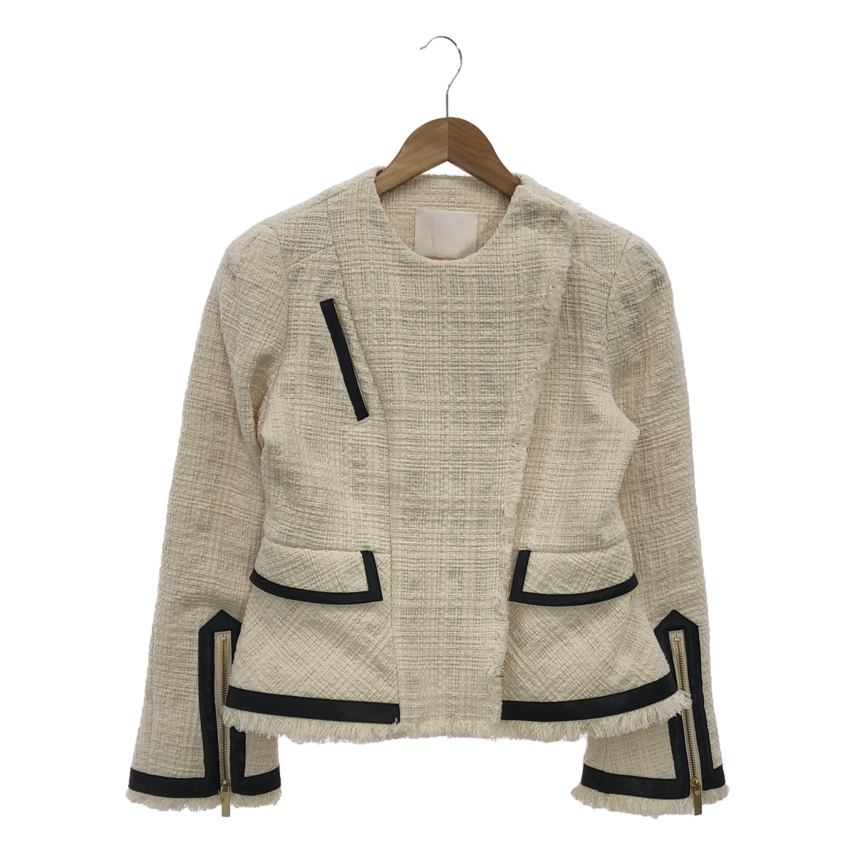 [New] Mame Kurogouchi | 2023SS | Crafted Tweed Biker Jacket | 2 | Ecru | Women's