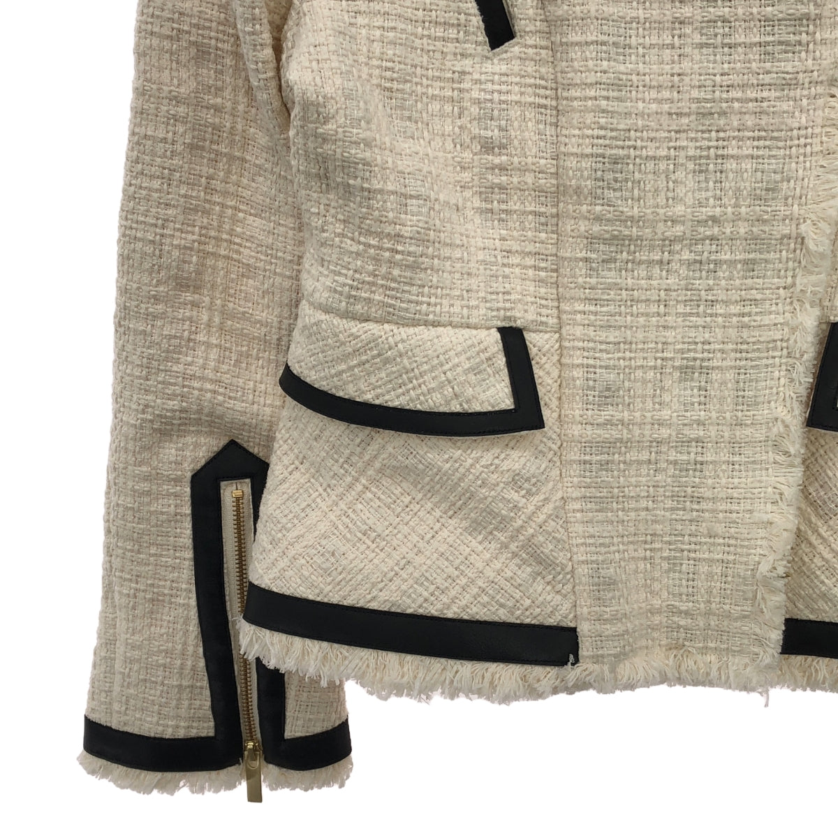 [New] Mame Kurogouchi | 2023SS | Crafted Tweed Biker Jacket | 2 | Ecru | Women's