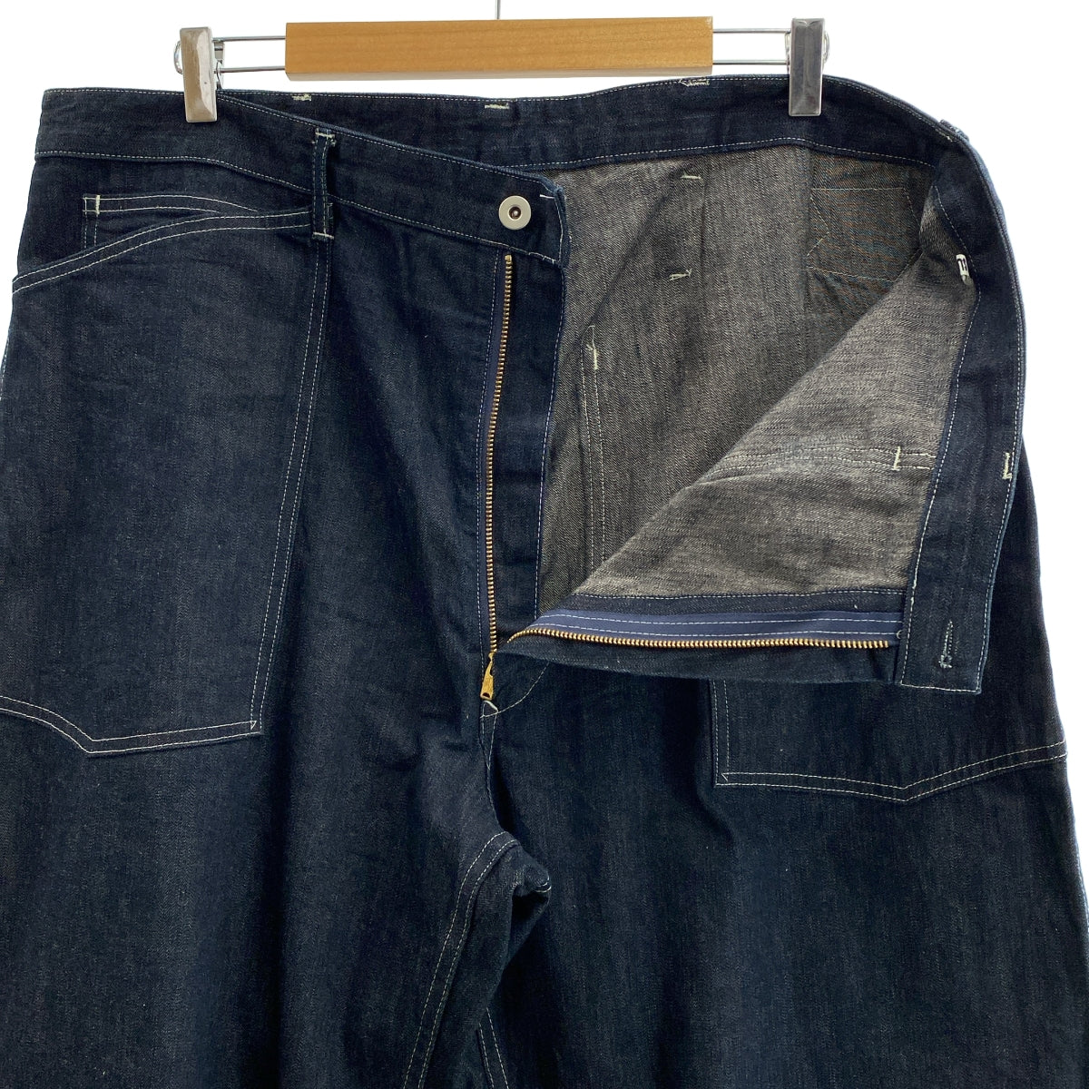 Kaptain Sunshine / 캡틴 선샤인 | 2022AW | denim Buckleback Baker Pants / 신치백 데님 와이드 베이커 팬츠 | 42 | 인디고 | 남성