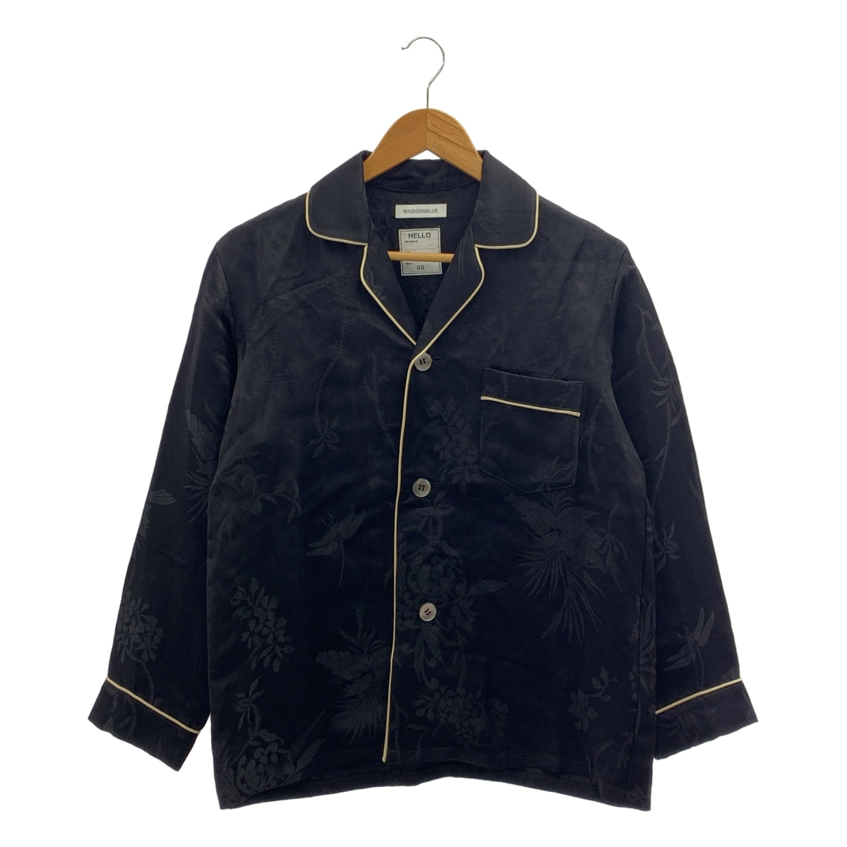 【美品】  MADISON BLUE / マディソンブルー | ジャガード パイピング オープンカラーシャツ | 00(XS) | ブラック/ベージュ | レディース