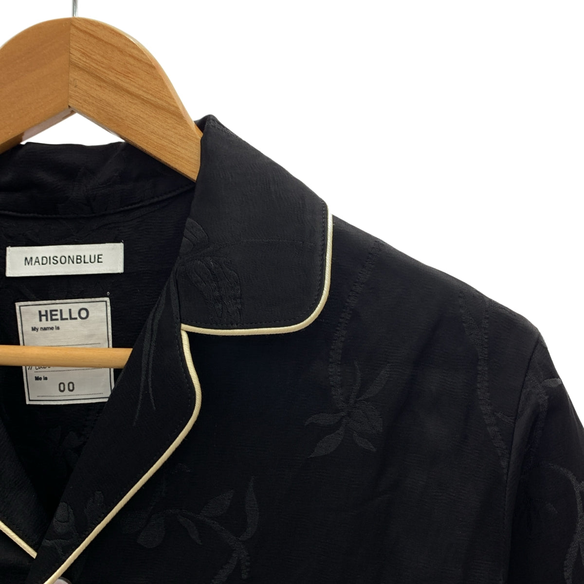 【美品】  MADISON BLUE / マディソンブルー | ジャガード パイピング オープンカラーシャツ | 00(XS) | ブラック/ベージュ | レディース