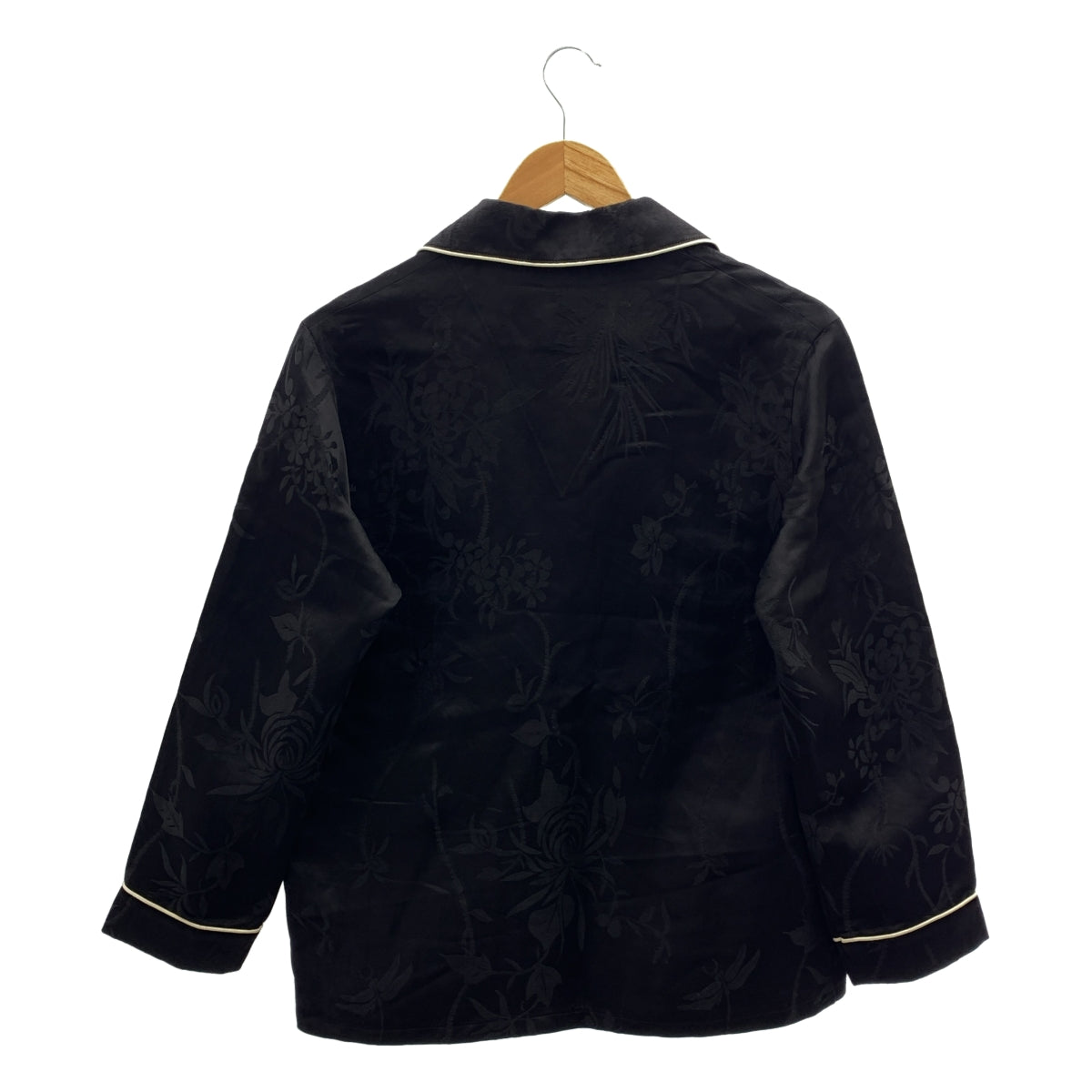 【美品】  MADISON BLUE / マディソンブルー | ジャガード パイピング オープンカラーシャツ | 00(XS) | ブラック/ベージュ | レディース