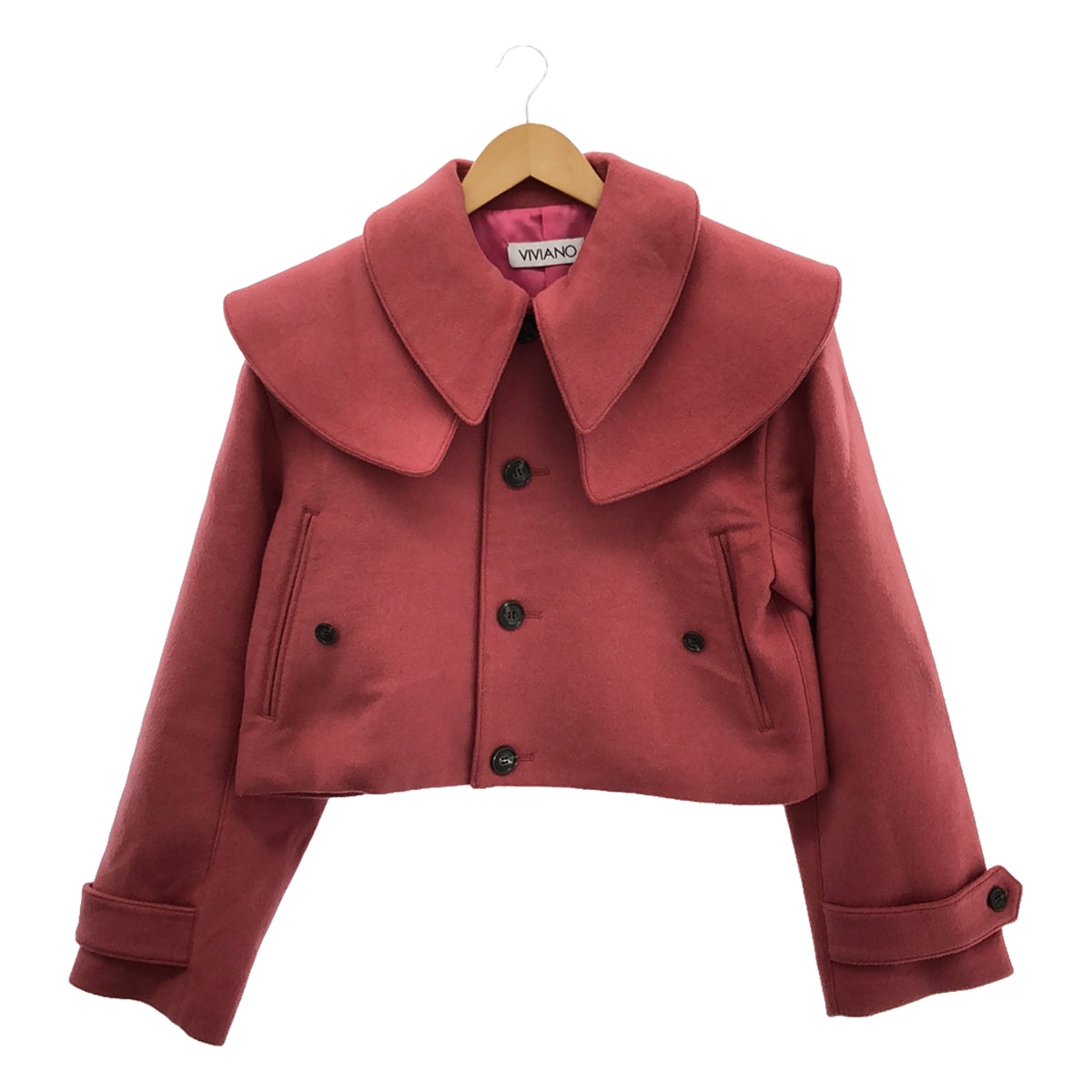 VIVIANO | 2023AW | Double Collar Cropped Jacket | Wool jacket with detachable collar | Fully lined | M | Pink | Women's