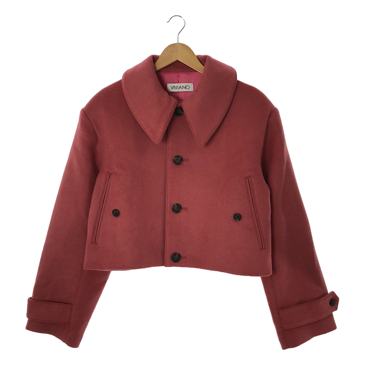 VIVIANO | 2023AW | Double Collar Cropped Jacket | Wool jacket with detachable collar | Fully lined | M | Pink | Women's