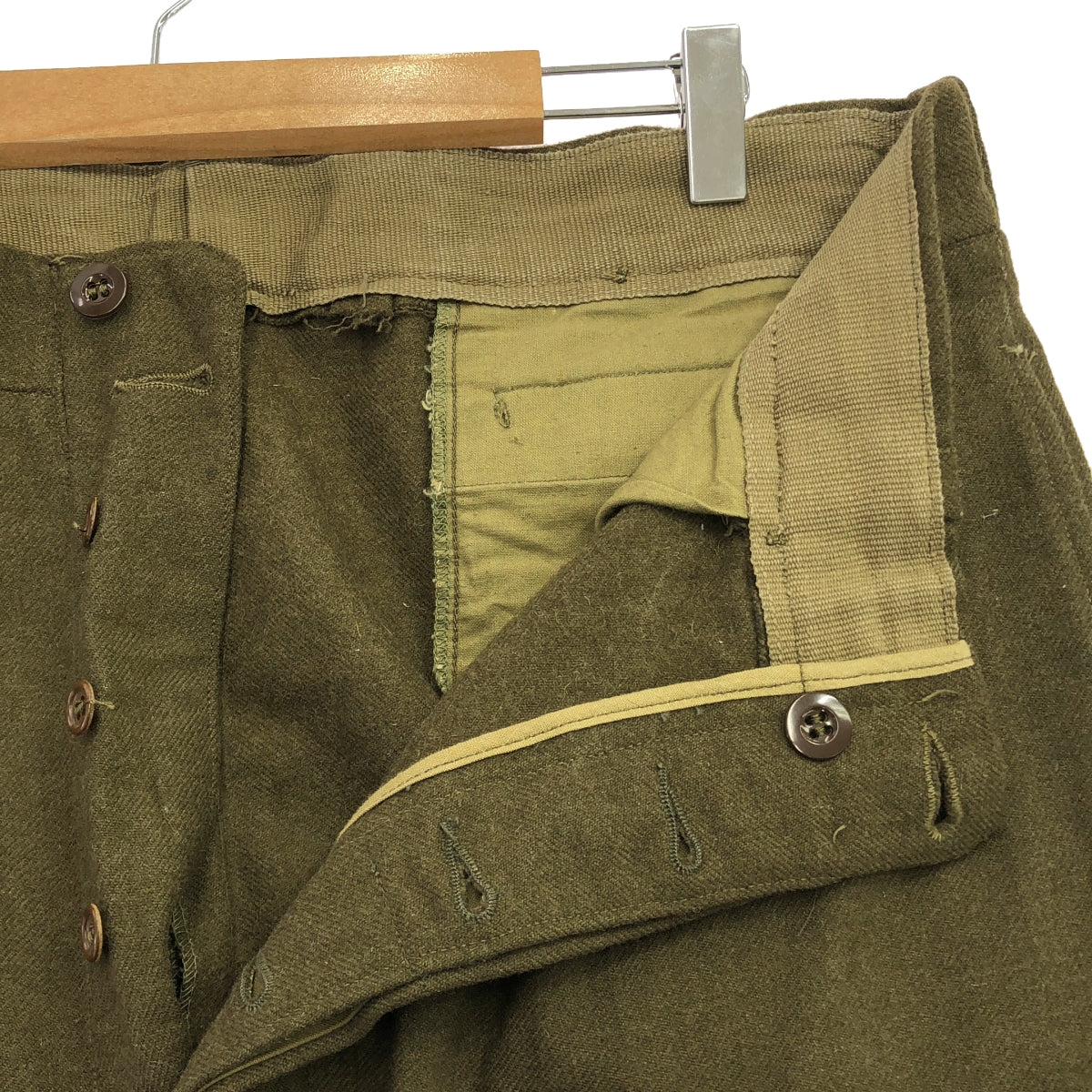 VINTAGE / Vintage clothing | Estimated 1960s ~ FRENCH ARMY / French Army M52 Wool Military Tuck Pants | Size 16 | Olive | Men's