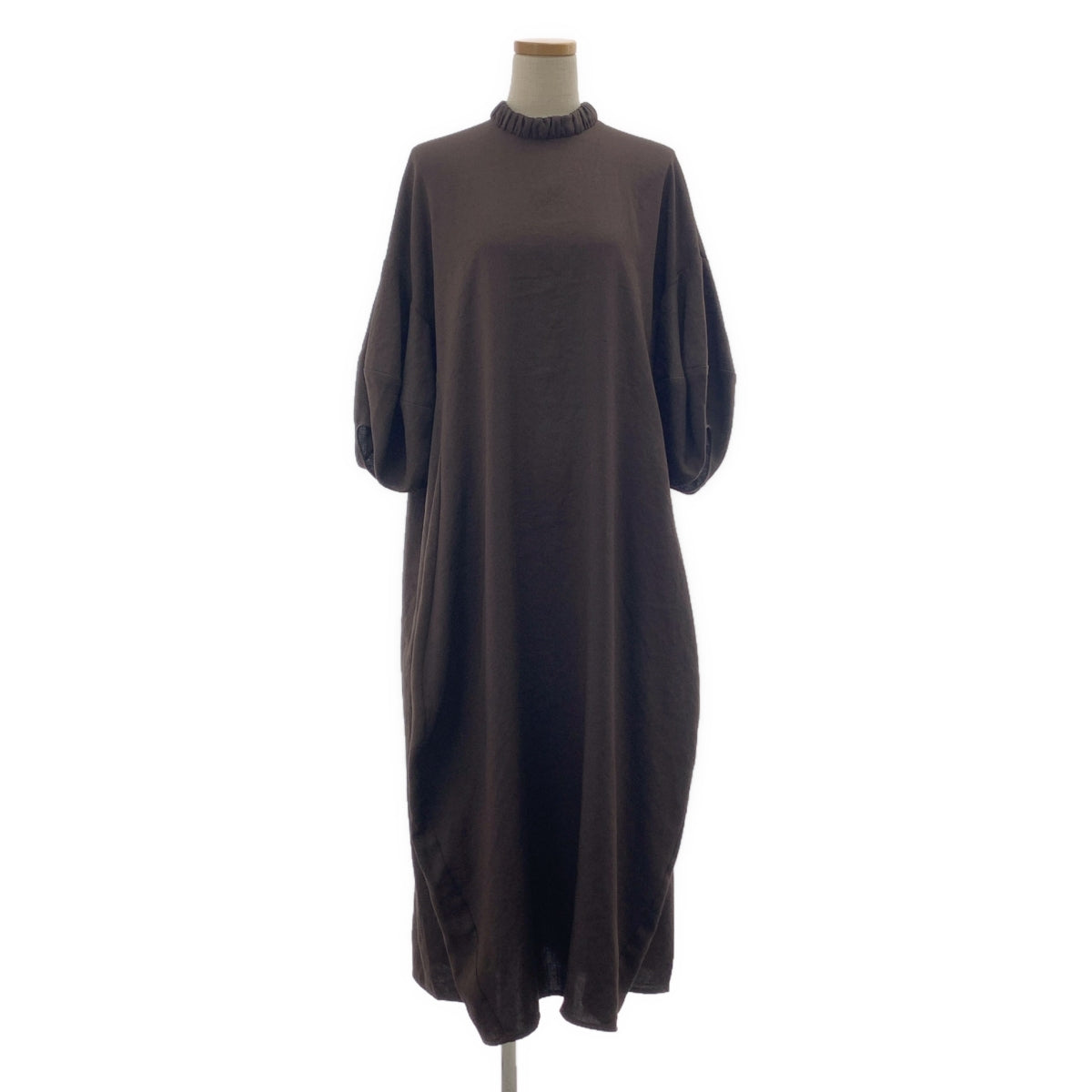 【미품】 ENFOLD / 엔폴드 | 린넨 라이크 입체 슬리브 DRESS 원피스 | 36 | 다크 브라운 | 여성