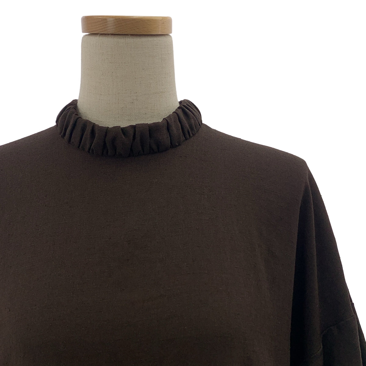 【미품】 ENFOLD / 엔폴드 | 린넨 라이크 입체 슬리브 DRESS 원피스 | 36 | 다크 브라운 | 여성