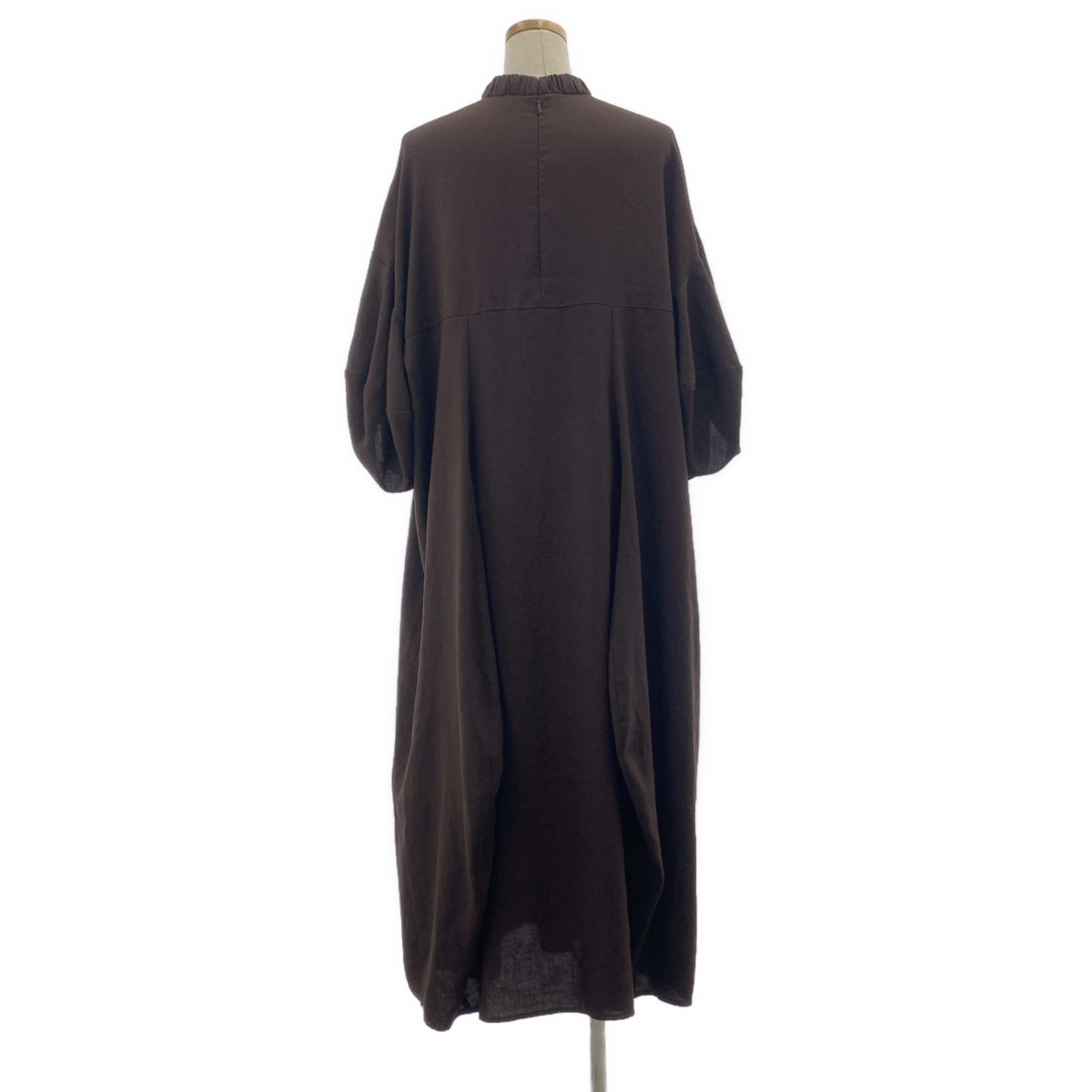 【美品】  ENFOLD / エンフォルド | リネンライク 立体スリーブDRESS ワンピース | 36 | ダークブラウン | レディース