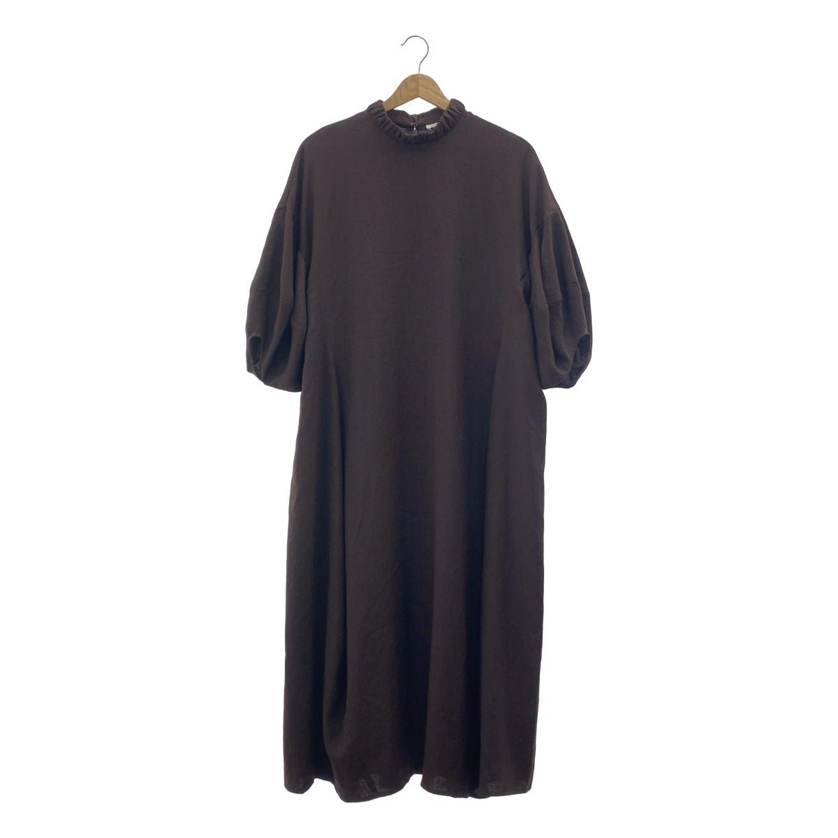 【美品】  ENFOLD / エンフォルド | リネンライク 立体スリーブDRESS ワンピース | 36 | ダークブラウン | レディース