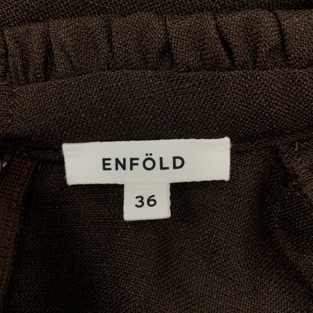 【미품】 ENFOLD / 엔폴드 | 린넨 라이크 입체 슬리브 DRESS 원피스 | 36 | 다크 브라운 | 여성