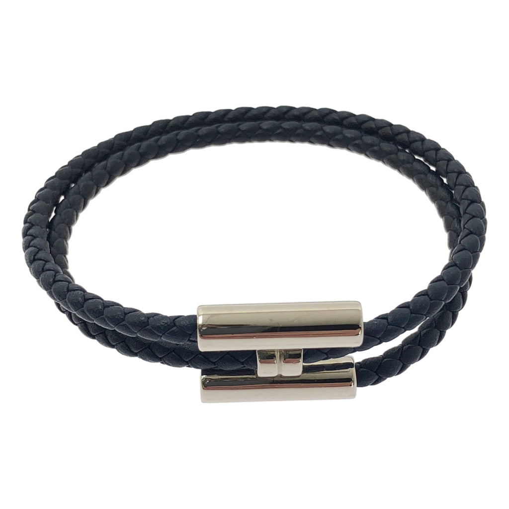 【미품】 HERMES / 헤르메스 | TOURNIS TRESSE 투르니 트레세 가죽 팔찌 | 실버 / 네이비 | 여성